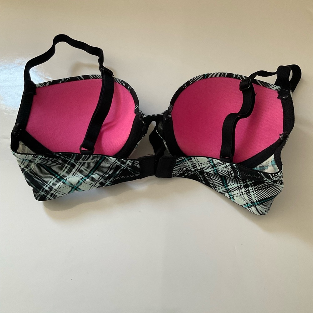 La Senza Remix Push Up Plunge Bra Teal Black Tartan Size 30A - Picture 4 of 9